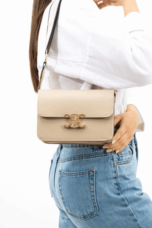 Kadın Tokalı Omuz Ve Çapraz Askılı Vizon Çanta