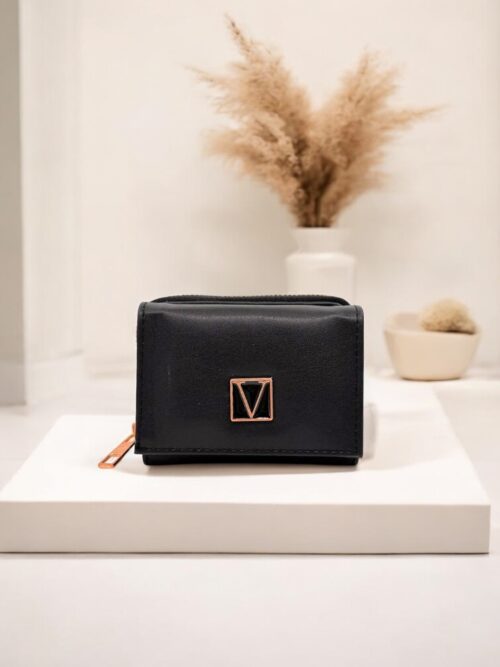 Siyah Fermuarlı Mıknatıslı Mini Kadın Cüzdan