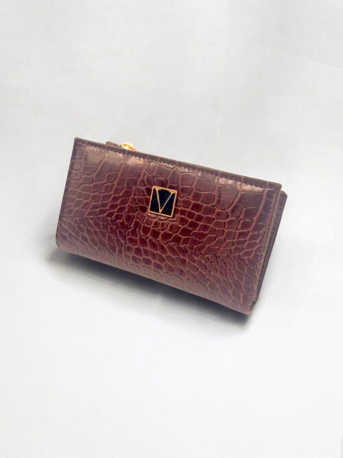 Kahverengi Timsah Desenli Fermuarlı Kadın Cüzdan