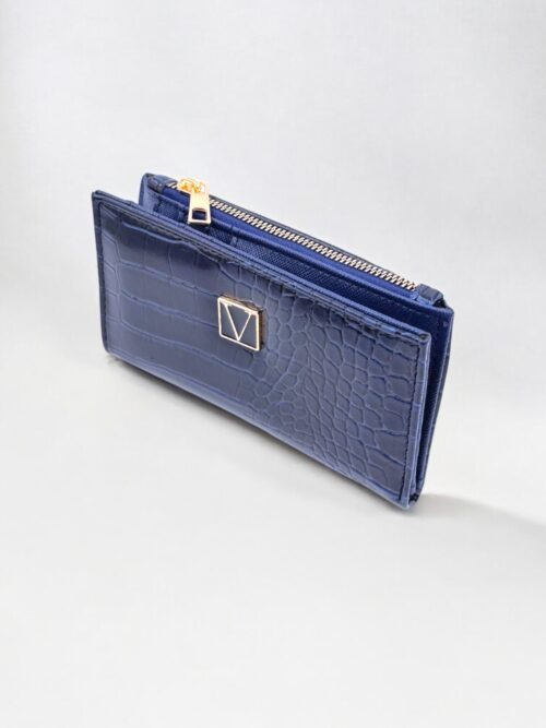 Lacivert Timsah Desenli Fermuarlı Kadın Cüzdan