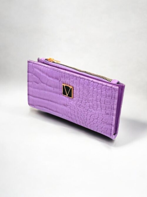 Lila Timsah Desenli Fermuarlı Kadın Cüzdan