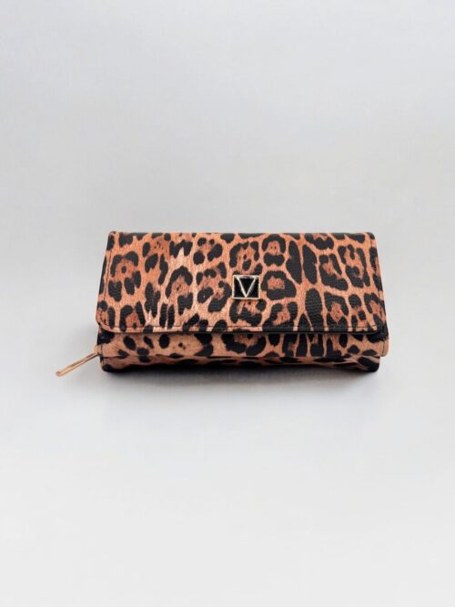 Telefon Sığabilen Fermuarlı Büyük Boy Şık Leopar Desenli Kadın Cüzdan
