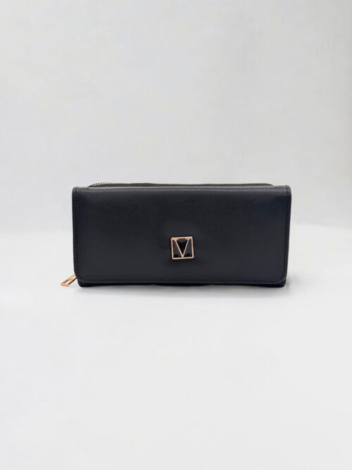 Telefon Sığabilen Fermuarlı Büyük Boy Şık Siyah Kadın Cüzdan