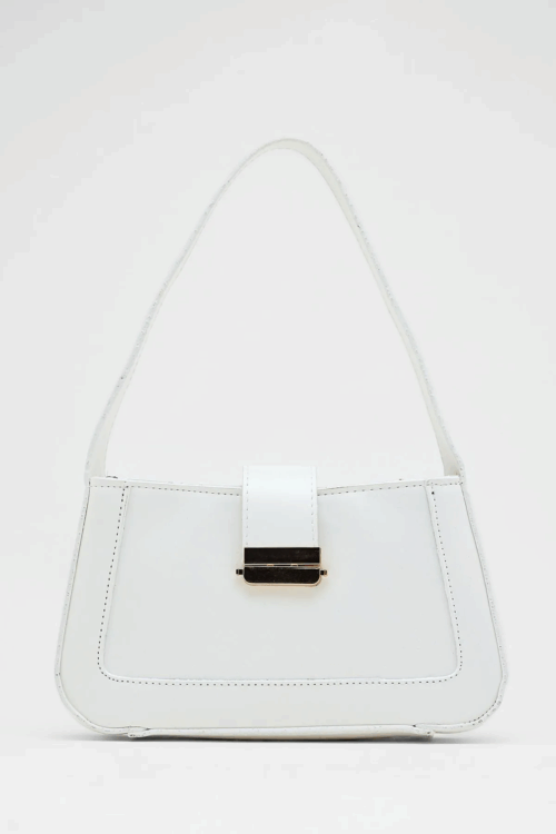 Kadın Kısa Askılı Tokalı Beyaz Omuz Çantası