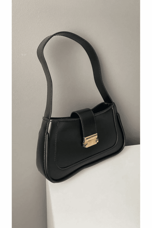 Kadın Kısa Askılı Tokalı Siyah Omuz Çantası