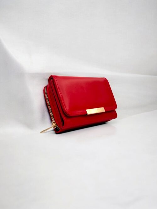 Kadın Fermuarlı Bozuk Para Bölmeli Kapaklı Kırmızı Cüzdan