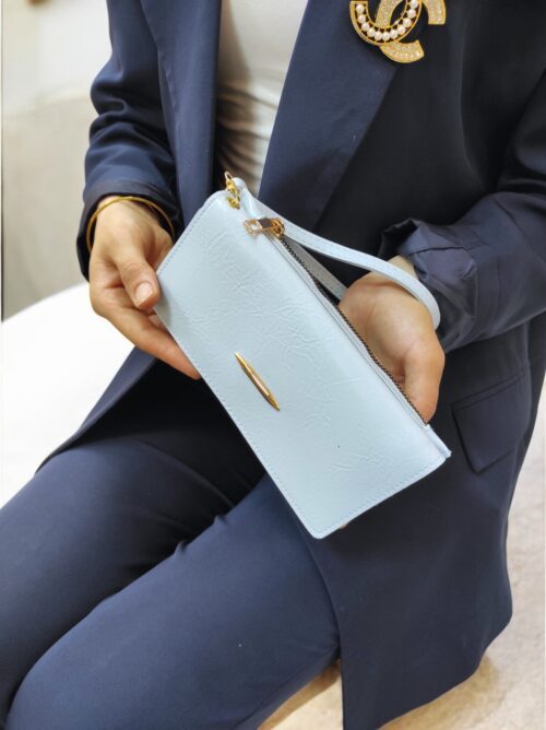 Elden Askılı Fermuar Detaylı Kadın Bebe Mavi Cüzdan El Çantası