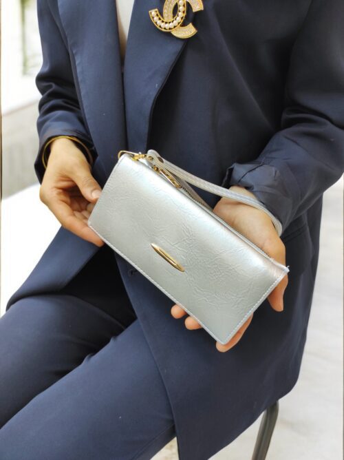 Elden Askılı Fermuar Detaylı Kadın Gri Cüzdan El Çantası