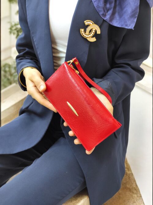 Elden Askılı Fermuar Detaylı Kadın Kırmızı Cüzdan El Çantası