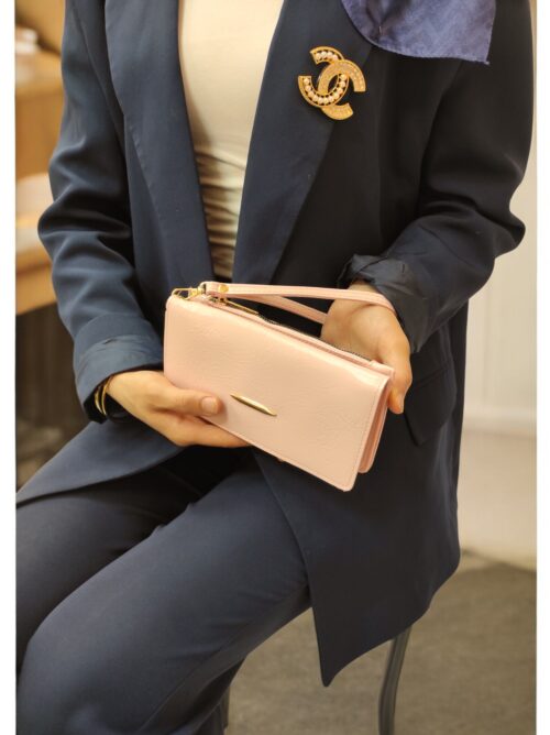 Elden Askılı Fermuar Detaylı Kadın Pudra Cüzdan El Çantası