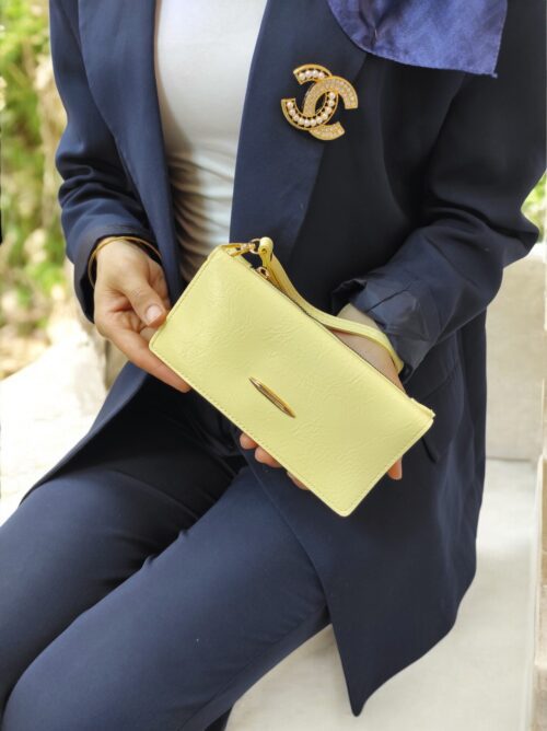 Elden Askılı Fermuar Detaylı Kadın Sarı Cüzdan El Çantası