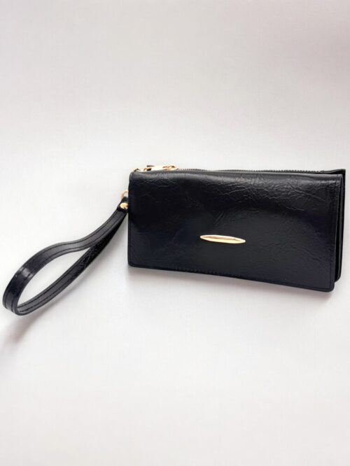 Elden Askılı Fermuar Detaylı Kadın Siyah Cüzdan El Çantası