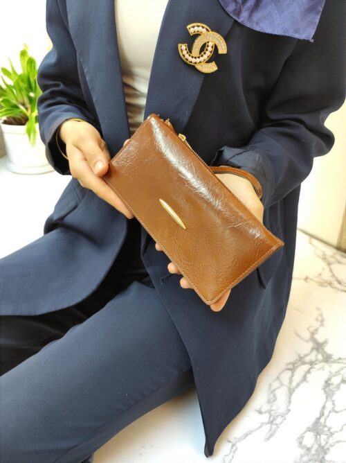 Elden Askılı Fermuar Detaylı Kadın Taba Cüzdan El Çantası