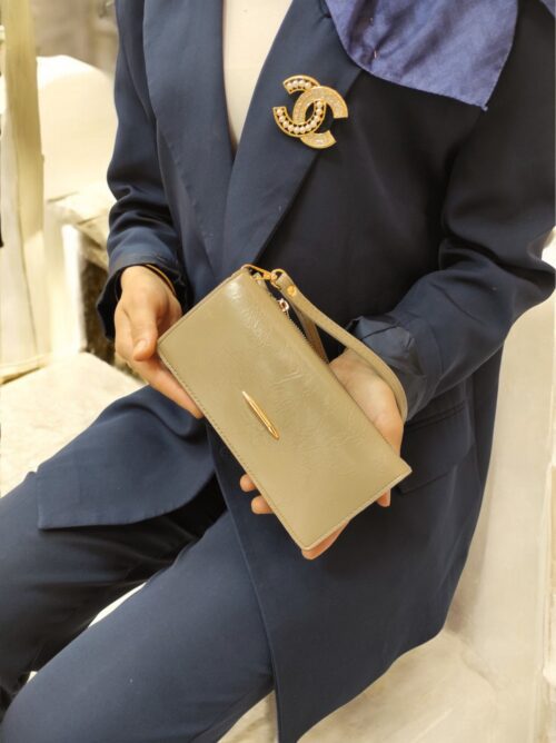 Elden Askılı Fermuar Detaylı Kadın Vizon Cüzdan El Çantası