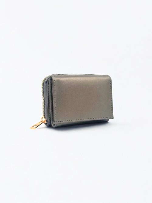 Kadın Fermuarlı Bozuk Para Bölmeli Minik Gri Cüzdan Kartlık