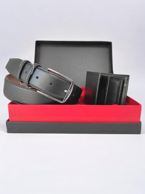 Özel Hediye Kutulu 2'li Set Hediyelik Şık Suni Deri Erkek Kumaş Kemer Cüzdan Seti