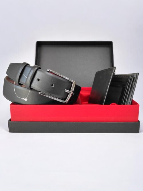 Özel Hediye Kutulu 2'li Set Hediyelik Şık Suni Deri Erkek Kumaş Kemer Cüzdan Seti