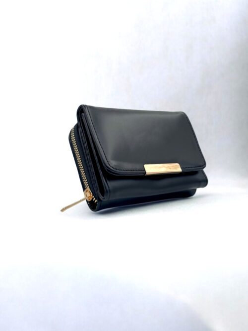 Kadın Fermuarlı Bozuk Para Bölmeli Kapaklı Siyah Cüzdan