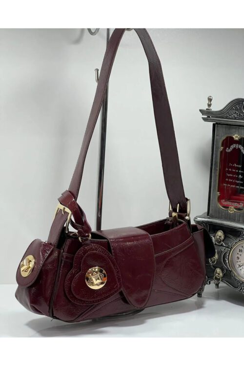 Sarkıt Kalp Detaylı Bordo Kadın Kol Çanta