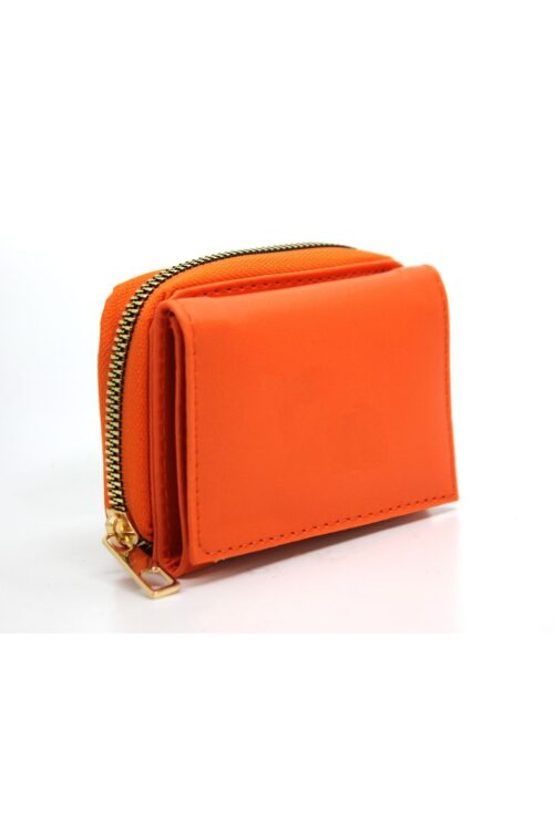 Kadın Fermuarlı Bozuk Para Bölmeli Minik Turuncu Cüzdan Kartlık