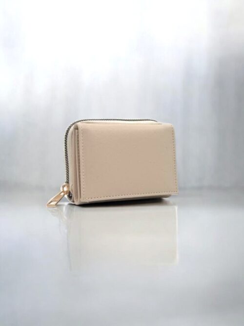 Kadın Fermuarlı Bozuk Para Bölmeli Minik Krem Cüzdan Kartlık