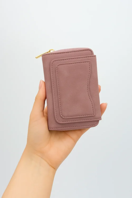 Gül Kurusu Fermuarlı, Çok Bölmeli, Kartlıklı, Şık ve Kullanışlı Kadın Cüzdan