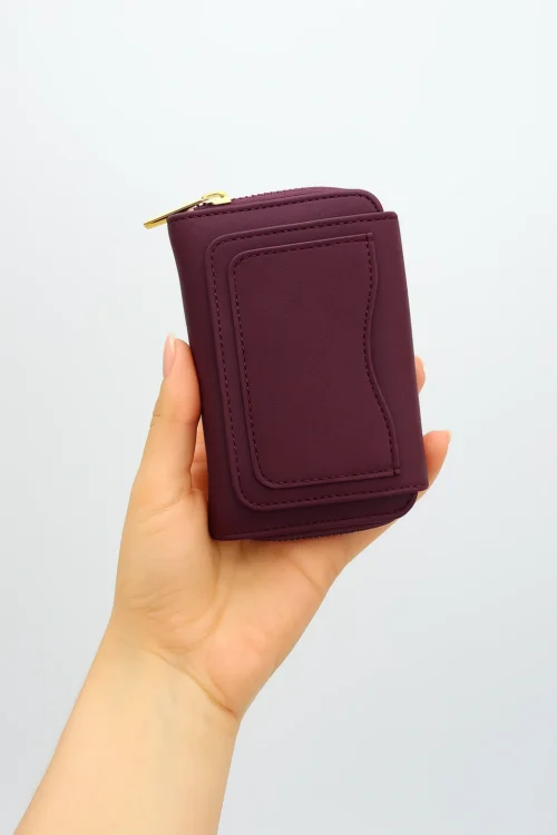 Mor Fermuarlı, Çok Bölmeli, Kartlıklı, Şık ve Kullanışlı Kadın Cüzdan