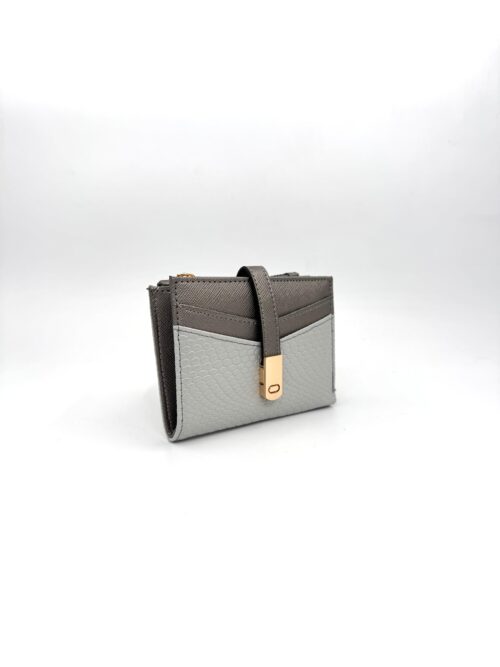 Kadın Gümüş Cüzdan – Fermuarlı, Çok Bölmeli, Yılan Desenli Deri Görünümlü, Kartlık ve Para Bölmeli Model