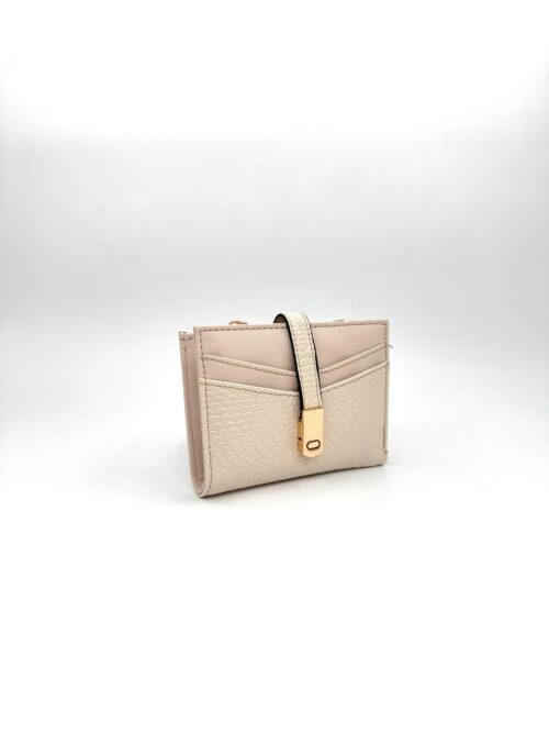 Kadın Krem Cüzdan – Fermuarlı, Çok Bölmeli, Yılan Desenli Deri Görünümlü, Kartlık ve Para Bölmeli Model