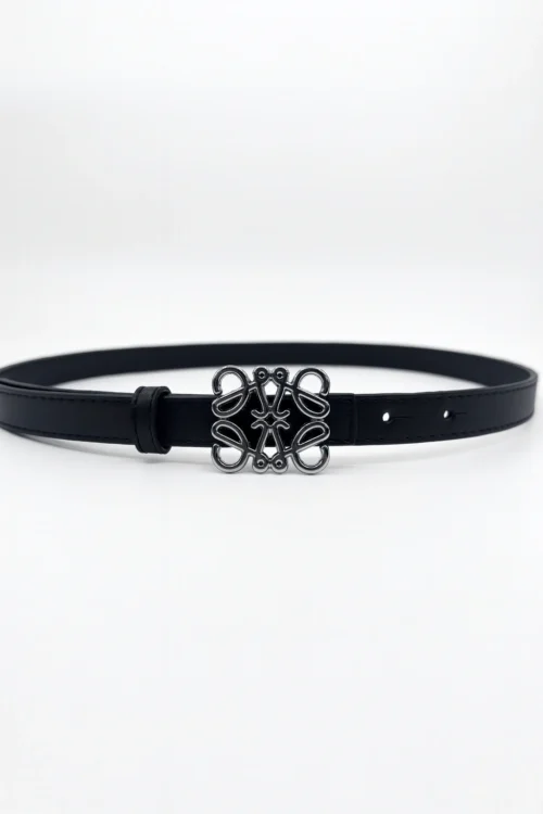 Kadın Siyah İnce Suni Deri Gümüş Tokalı Kemer – Zarif Günlük ve Şık Kombinler İçin - Elbise Kemeri