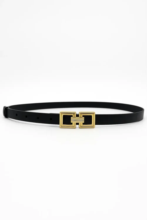 Kadın Siyah İnce Suni Deri Kemer – Kare Tokalı Zarif ve Şık Model- Elbise Kemeri, Pantolon Kemeri