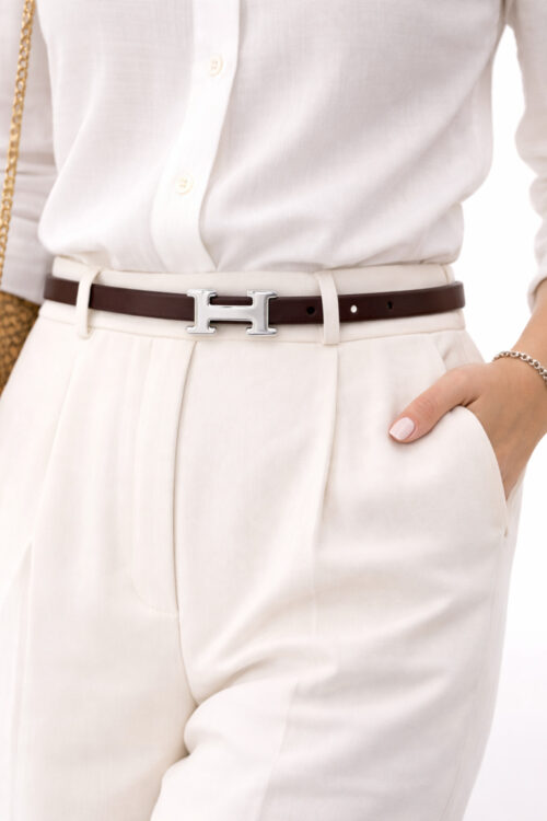 H Gümüş Tokalı İnce Kadın Kahverengi Kemer – Şık ve Minimal Günlük Kombin Tamamlayıcı