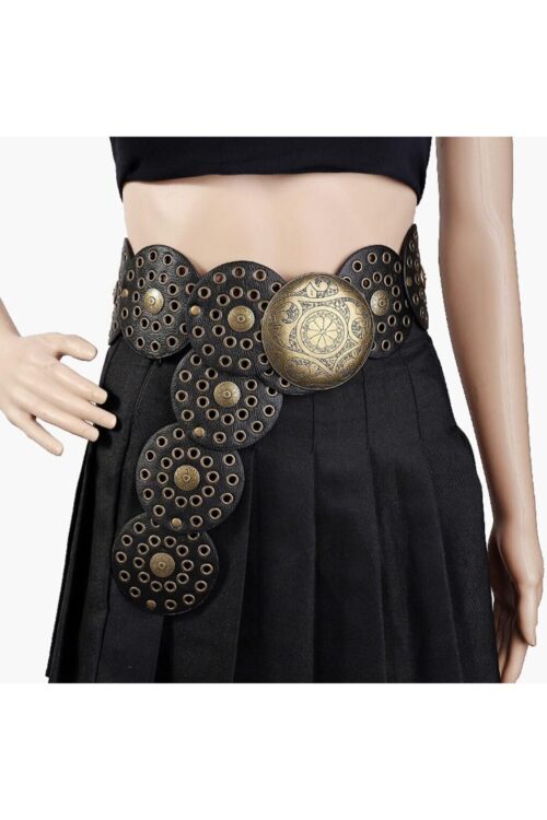 Kadın Etnik Desenli Metal Tokalı Geniş Siyah Kemer – Bohem Vintage , Elbise & Abiye Uyumlu, Ayarlanabilir