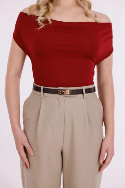 Kadın İnce Gold Kİlit Tokalı Suni Deri Kahverengi Kemer – Arkadan Ayarlanabilir, Şık Elbise & Jean Uyumlu