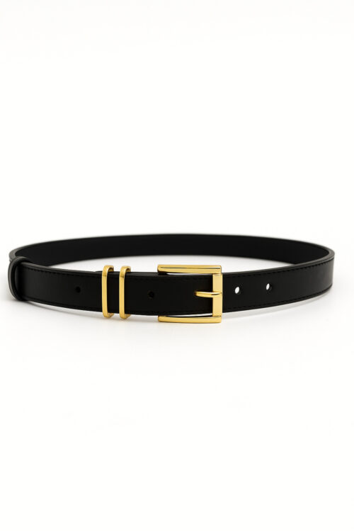 Kadın Siyah Gold Tokalı Klasik Suni Deri Kemer – Şık Günlük ve Ofis Kombinleri İçin