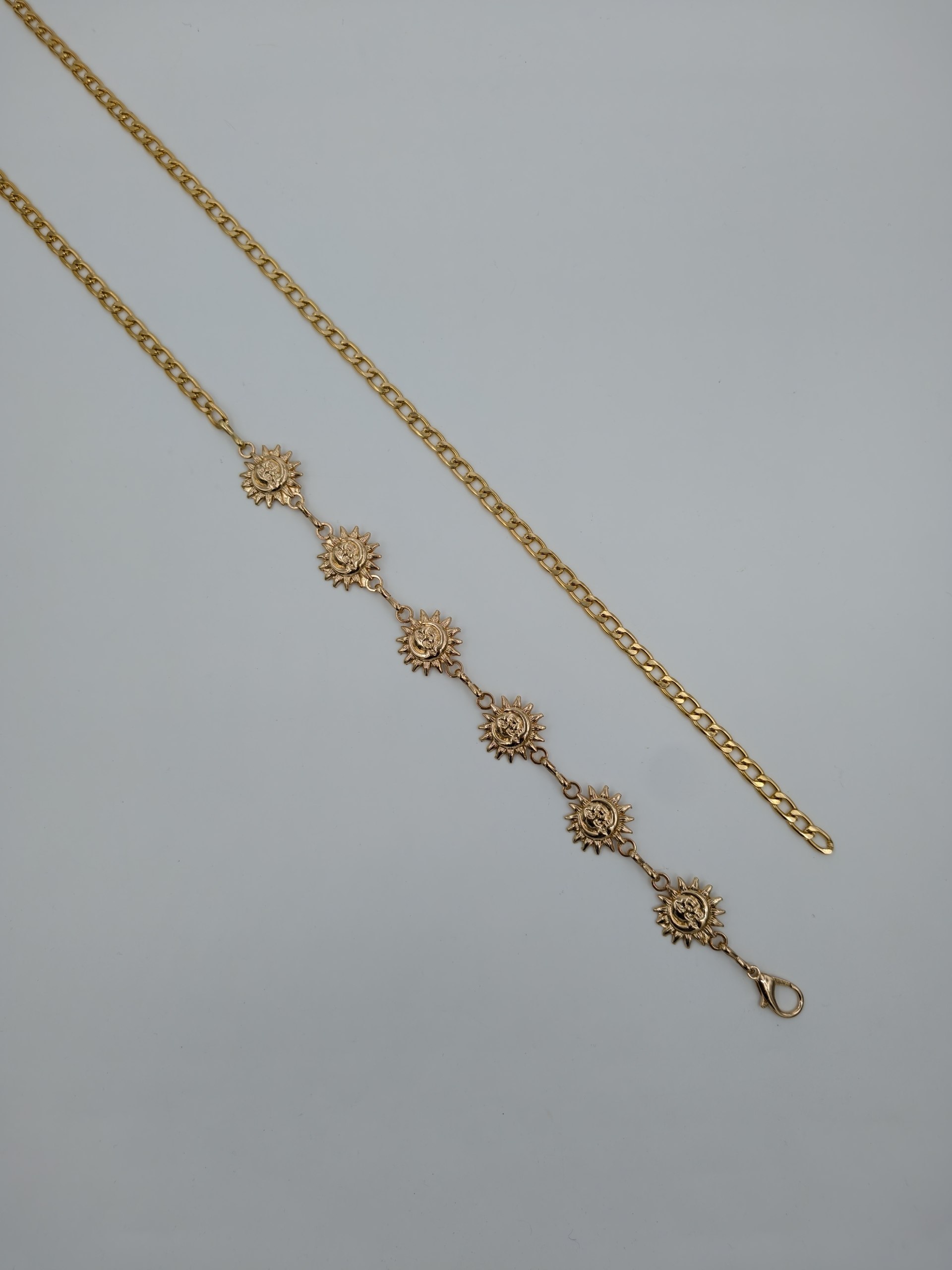 Kadın Gold Zincir Kemer – Güneş Figürlü Metal Bel Kemeri – Elbise ve Tunik Aksesuarı - Görsel 2