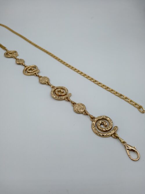 Kadın Gold Zincir Kemer – Spiral Desenli Metal Bel Kemeri – Elbise ve Tunik Aksesuarı