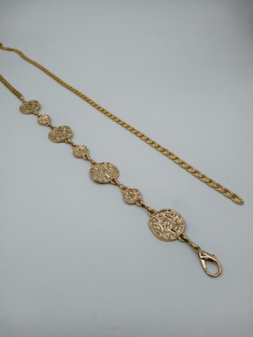 Kadın Gold Zincir Kemer – Yuvarlak Madalyon Detaylı Bel Kemeri – Elbise ve Tunik Aksesuarı