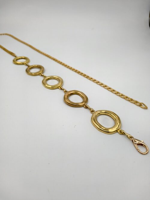 Kadın Gold Zincir Kemer – Oval Halka Detaylı Metal Bel Kemeri – Elbise ve Tunik Aksesuarı
