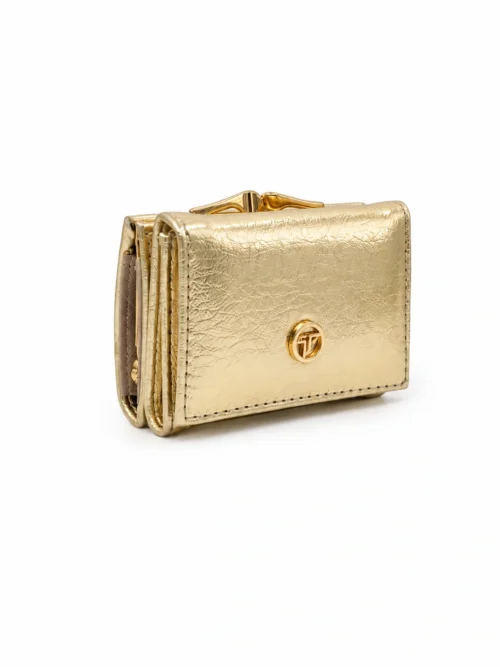 Kadın Mini Burslu Gold Cüzdan - Bozuk Para ve Kağıt Para Bölmeli Kompakt Cüzdan